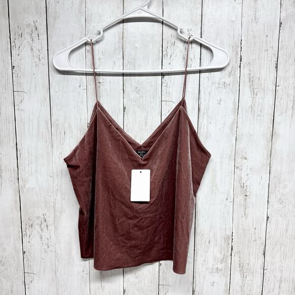 Bershka Blouse Women Size Medium Brown Velvet V-Neck Spaghetti Strap Tank Top - Picture 1 of 5